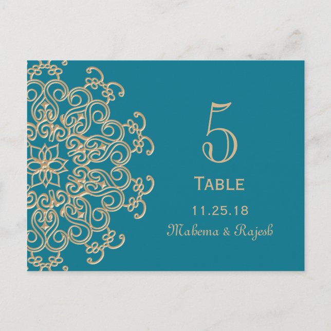 AQUAMARINE BLUE OR INDIEN MARIAGE NUMÉRO DE TABLE (Devant)