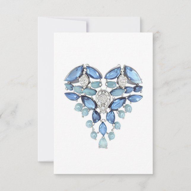 Aquamarine blue silver diamond heart thank you  card (Front)