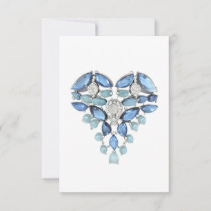 Aquamarine blue silver diamond heart thank you  card