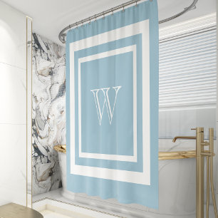 Aquamarine Blue White Framed Monogram