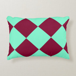 Aquamarine Burgundy Chequered Diamond Pattern Accent Pillow