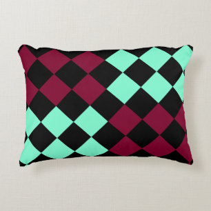 Aquamarine Burgundy Chequered Diamond Pattern Accent Pillow
