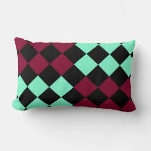 Aquamarine Burgundy Chequered Diamond Pattern Lumbar Pillow