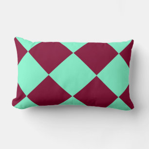 Aquamarine Burgundy Chequered Diamond Pattern Lumbar Pillow