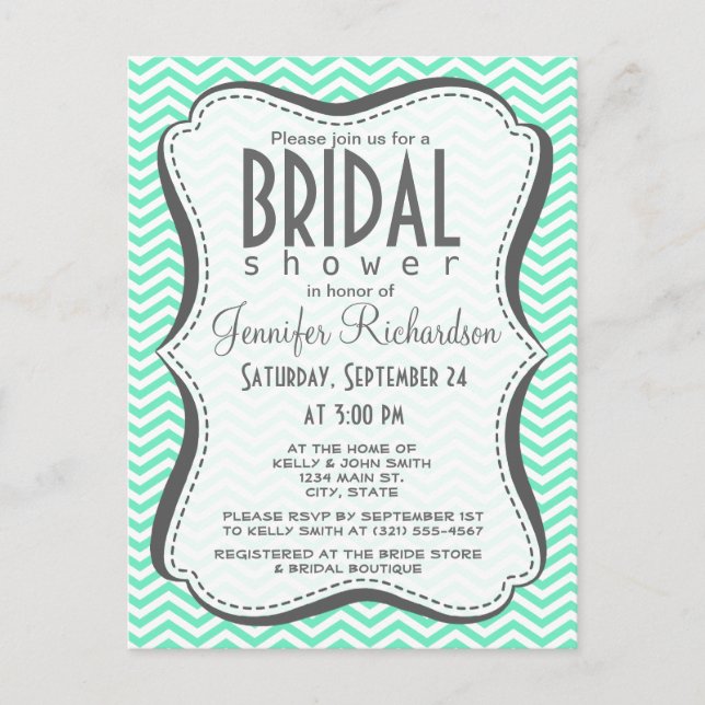 Aquamarine Chevron; zig zag Invitation Postcard (Front)