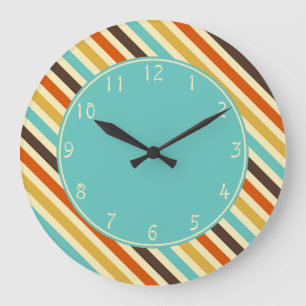 Aquamarine circle Diagonal Stripes Blue Yellow Red Large Clock