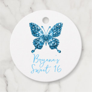 Aquamarine Crystal Blue Butterfly March Birthstone Favour Tags