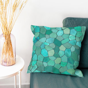 Aquamarine Cyan Mosaic Throw Pillow