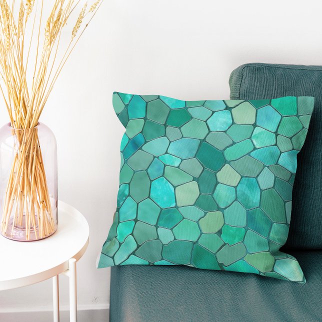 Aquamarine Cyan Mosaic Throw Pillow (Creator Uploaded)