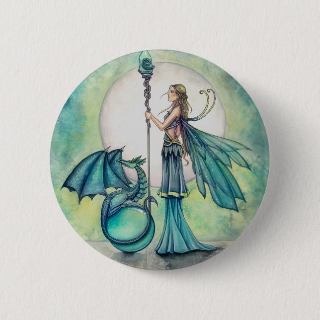 Aquamarine Dragon Fairy Fantasy Art 2 Inch Round Button (Front)
