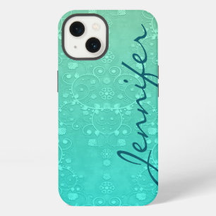 Aquamarine Fancy Damask Turquoise Personalized Art iPhone 13 Case