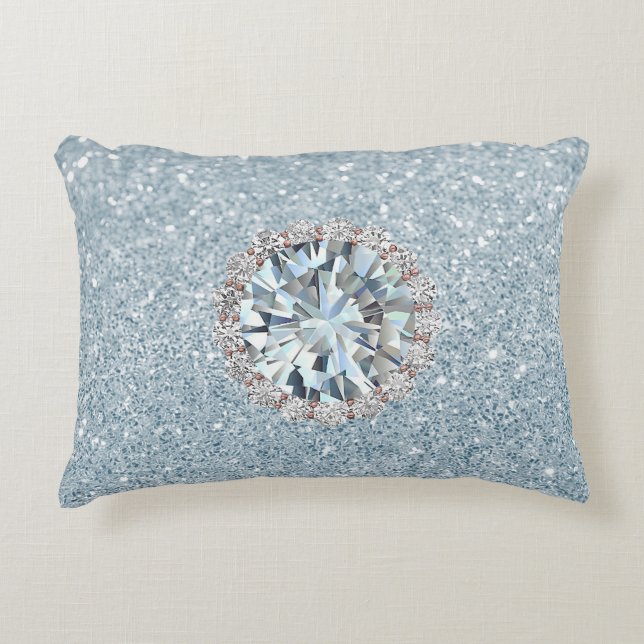 Aquamarine Faux Glitter & Jewel Decorative Pillow (Front)