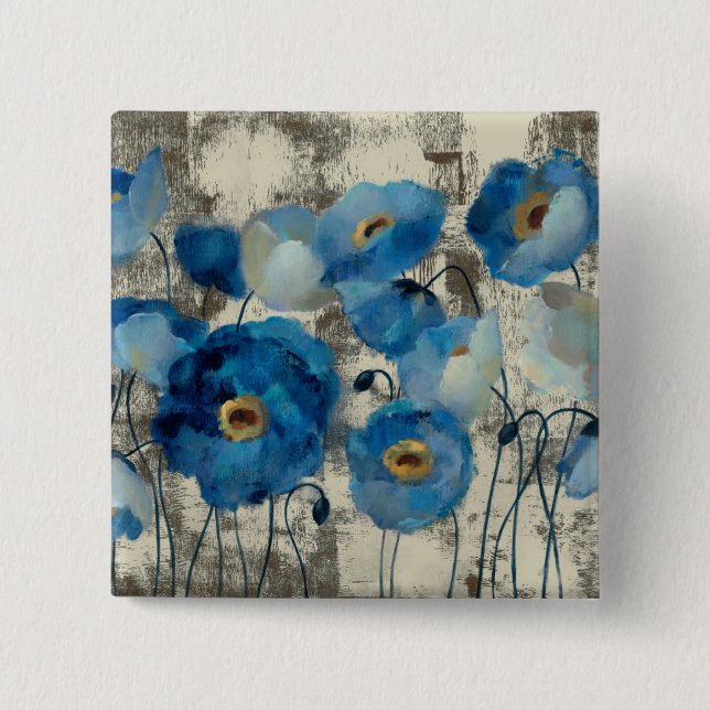 Aquamarine Floral 2 Inch Square Button (Front)