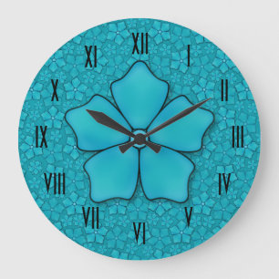 Aquamarine flower petals large clock