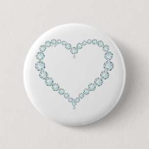 Aquamarine Gem Heart 2 Inch Round Button