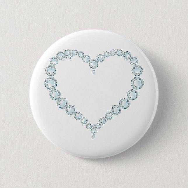 Aquamarine Gem Heart 2 Inch Round Button (Front)