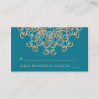 Aquamarine Gold Indian Inspired Seating Place Card
