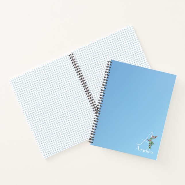 Aquamarine gradient watercolor flower letter A Notebook (Inside)