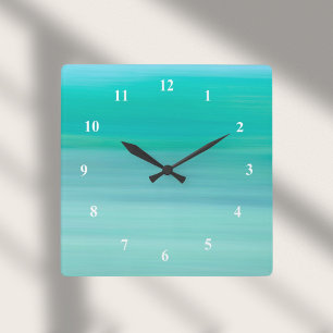 Aquamarine green and blue calm ocean square wall clock