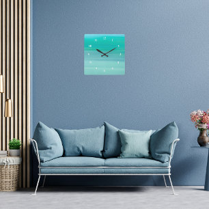 Aquamarine green and blue calm ocean square wall clock