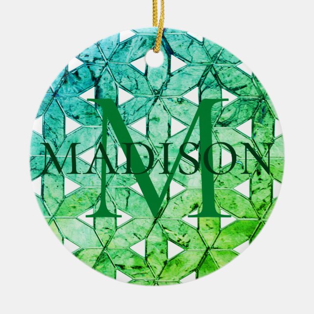 Aquamarine green Mosaic | flower of life Ceramic Ornament (Front)