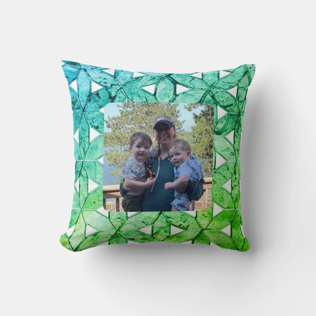 Aquamarine green Mosaic | flower of life Throw Pillow (Front)