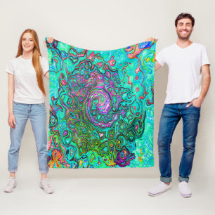 Aquamarine Groovy Abstract Retro Liquid Swirl Fleece Blanket