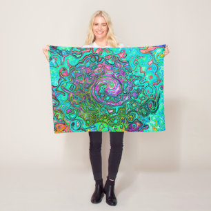 Aquamarine Groovy Abstract Retro Liquid Swirl Fleece Blanket
