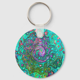 Aquamarine Groovy Abstract Retro Liquid Swirl Keychain