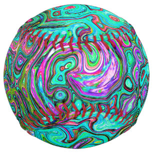 Aquamarine Groovy Abstract Retro Liquid Swirl Softball