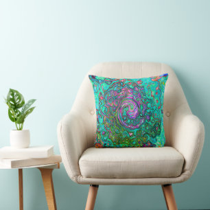 Aquamarine Groovy Abstract Retro Liquid Swirl Throw Pillow