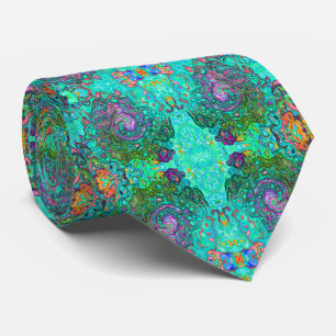 Aquamarine Groovy Abstract Retro Liquid Swirl Tie