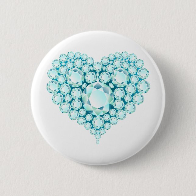 Aquamarine Heart Gems 2 Inch Round Button (Front)