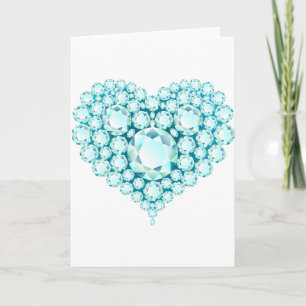 Aquamarine Heart Gems Holiday Card
