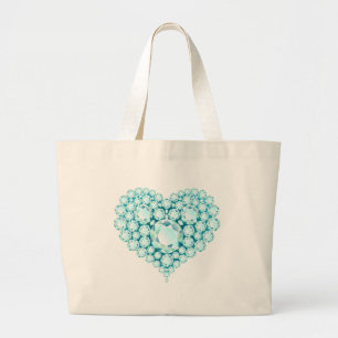 Aquamarine Heart Gems Large Tote Bag
