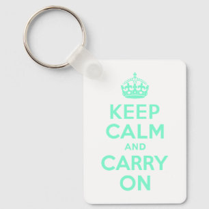 Aquamarine Keep Calm and Carry On Keychain
