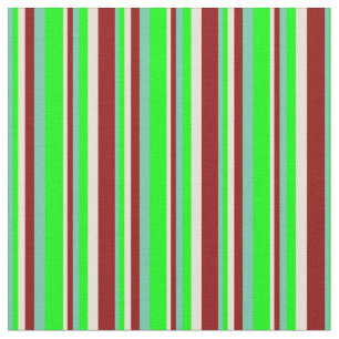 Aquamarine, Lime, Bisque, and Dark Red Stripes Fabric