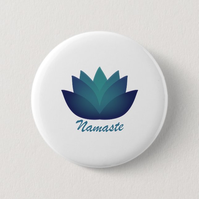 Aquamarine Lotus  Namaste 2 Inch Round Button (Front)