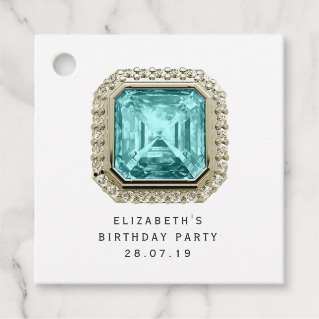 Aquamarine March Birthstone Favour Tags (Front)