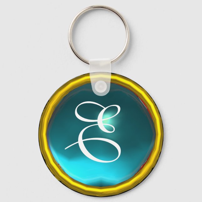 AQUAMARINE MONOGRAM ,blue yellow Keychain (Front)