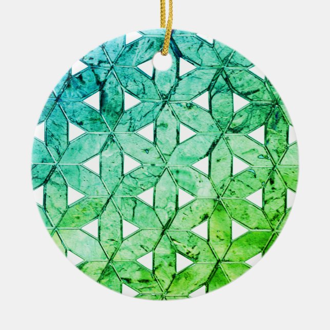 Aquamarine Mosaic | flower of life Ceramic Ornament (Front)