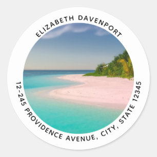 Aquamarine Ocean Tropical Beach Scenic Address Classic Round Sticker