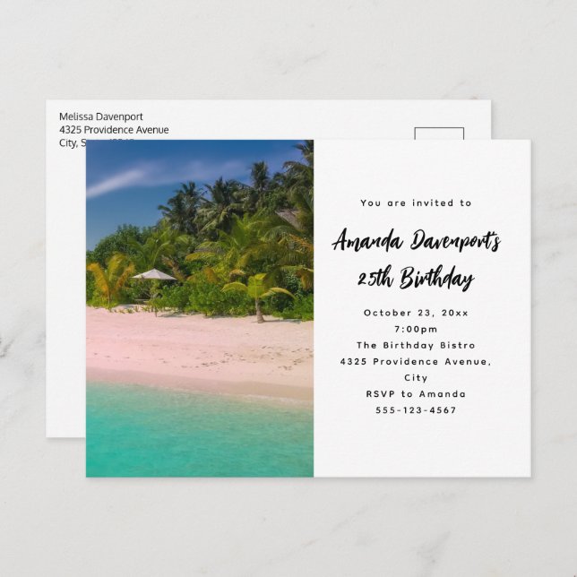 Aquamarine Ocean Tropical Beach Scenic Birthday Invitation Postcard (Front/Back)