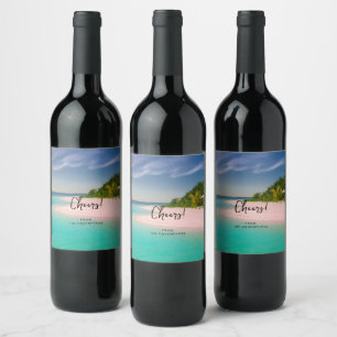 Aquamarine Ocean Tropical Beach Scenic Cheers Wine Label