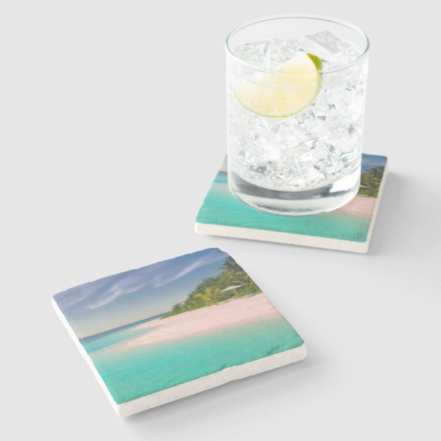 Aquamarine Ocean Tropical Beach Scenic Stone Coaster (Side)