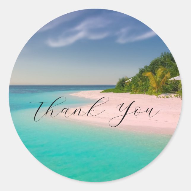 Aquamarine Ocean Tropical Beach Scenic Thank You Classic Round Sticker (Front)