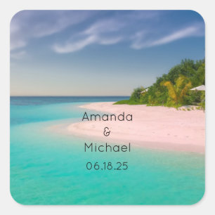 Aquamarine Ocean Tropical Beach Scenic Wedding Square Sticker