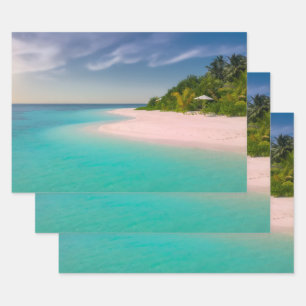 Aquamarine Ocean Tropical Beach Scenic Wrapping Paper Sheet