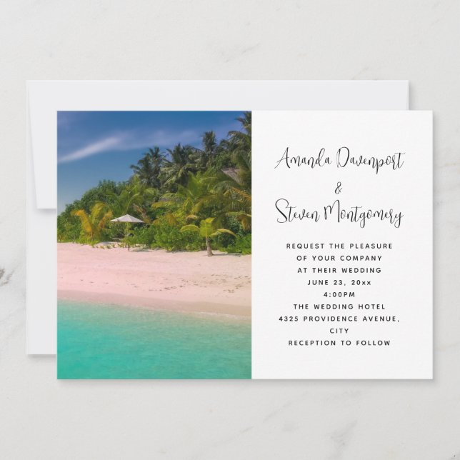 Aquamarine Ocean Tropical Beach Wedding Invitation (Front)