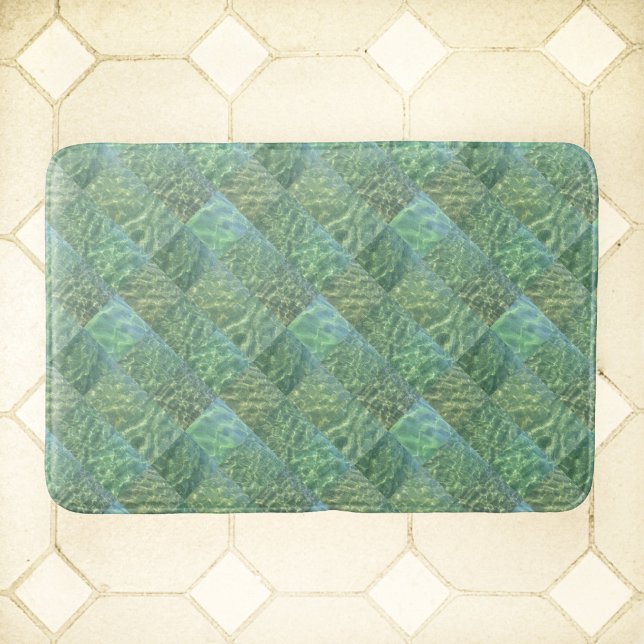 Aquamarine Patchwork Sea Green Water Boho Chic Bath Mat (Creator Uploaded)